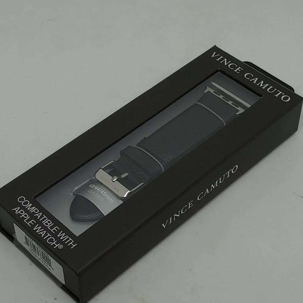 Vince Camuto 24mm Black Leather Watch Strap Fits Apple Watch 42/44/45mm NEW